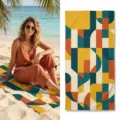 Detail shot of the abstract geometric pattern beach towel, showing soft microfiber texture. - 40*60cm / Style 4