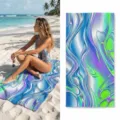 Detailed view of vibrant abstract liquid chrome print beach towel on sandy beach scene. - 40*60cm / Abstract 3D Liquid Metal Style (11)