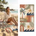 Microfiber printed beach towel quick dry abstract retro palm sun wave design for summer travel. - 40*60cm / Retro Abstract Palm Tree Print (15)