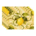 Detailed view of yellow lemon pattern placemats, linen texture, elegant table decor style. - 45x30cm Single / Style 48