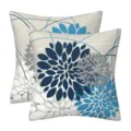 Decorative pillow covers featuring a modern geometric floral pattern in blue and gray tones. - 45x45cm (Without Core) / Style-10