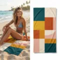 Detailed view of abstract geometric quick-dry beach towel, vibrant multi-color block design. - 40*60cm / Style 32
