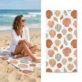 Detailed view of boho seashell pattern beach towel, lightweight and quick dry fabric. - 9
