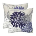 Detailed view of modern geometric floral throw pillow covers, elegant navy and grey design for sofa. - 45x45cm (Without Core) / Style-8
