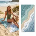 Quick-drying beach towel with stylish abstract wave pattern, perfect for summer outdoor swimming and yoga. - 15