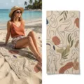 Detailed view of abstract line art beach towel featuring modern body and plant prints. - 16