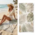 Tropical leaf print microfiber beach towel, beige and green botanical pattern bath towel. - 40*60cm / Tropical Plant Leaf Style (20)
