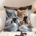 Cute cartoon cat print cushion cover for sofa, soft fabric decorative throw pillow case. - Style 1