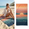 Microfiber retro sunset beach towel quick dry swim bath towel for summer vacation. - 40*60cm / Retro Sunset & Waves (28)