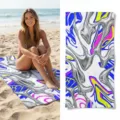 Microfiber beach towel with abstract liquid silver and colorful print for travel and swim. - 40*60cm / Metallic Liquid Fluid (30)