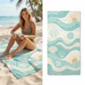 Microfiber Beach Towel Summer Waves Shells Print Quick Dry Vacation Pool Bath Towel - 40*60cm / Sea Wave Shell Print (32)