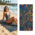 Microfiber beach towel with colorful swirl print, quick-drying bath towel for summer travel. - 40*60cm / Colorful Whirlpool Print (33)
