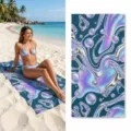 Holographic liquid print microfiber beach towel quick dry swim bath towel for summer beach - 40*60cm / Style 37 (Colorful Fluid Bubbles)