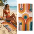 Retro boho palm tree beach towel, colorful geometric arch microfiber quick dry bath towel. - 40*60cm / Style 40 (Retro Palm Tree)