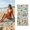 Retro surfing doodle print microfiber beach towel, quick-dry travel bath towel variant. - 40*60cm / Retro Surf Graffiti Style (44)
