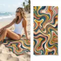 Retro colorful wavy printed microfiber beach towel, fast drying bath towel for swimming and yoga. - Retro Wave Pattern(46) / 40*60cm