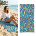 Colorful swirl microfiber beach towel, quick dry printed bath towel for summer swim yoga. - Psychedelic Wave Swirl(48) / 40*60cm