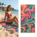 Retro colorful swirl beach towel, quick dry microfiber print bath towel for summer swim. - 40*60cm / Retro Fluid Swirl (Style 54)
