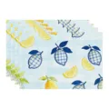 Waterproof linen placemat set featuring blue plaid and yellow lemon watercolor print for summer dining. - 45x30cm Single / Style 60