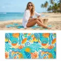 Tropical print quick dry beach towel, absorbent microfiber towel for swimming and beach. - 40*60cm / Blue Tropical Geometric