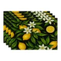 Lemon placemats set of 4, black botanical table mat for dining kitchen home decoration. - 45x30cm Single / Style 6