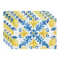 Set of 4 linen placemats with Mediterranean blue and yellow lemon tile print for dining table decor. - 45x30cm Single / Style 10
