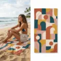 Geometric abstract beach towel, quick dry swim towel with modern colorful blocks for outdoor. - 17