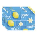 Summer lemon placemat blue tile pattern fabric table mat kitchen dining decor 4pcs set - 45x30cm Single / Style 38