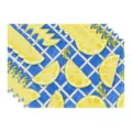 Summer lemon table placemat set, watercolor blue grid fabric kitchen dining decor. - 45x30cm Single / Style 40