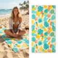 Quick dry beach towel with tropical pineapple and palm leaf pattern for summer swimming vacation. - 40*60cm / Style 16