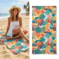 Tropical print quick dry beach towel, vibrant pineapple and palm leaf pattern variant. - 40*60cm / Style 18