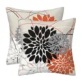 Modern geometric floral throw pillow cover, black grey orange sofa cushion case decor - 45x45cm (Without Core) / Style-26