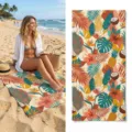 Tropical print quick dry beach towel, breathable swim towel for summer vacation and gym. - 40*60cm / Palm Leaf & Hibiscus Print (25)