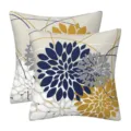 Set of 2 decorative throw pillow covers with modern abstract geometric floral pattern in navy. - 45x45cm (Without Core) / Style-32