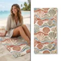 Absorbent quick dry beach towel with boho seashell coral pattern for outdoor travel. - 31