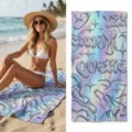 Y2K holographic style quick dry beach towel, iridescent metallic bubble print swim towel. - 33