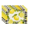 Summer lemon placemat set, black and white buffalo check cloth table mat for dining room decor. - 45x30cm Single / Style 63