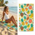 Tropical fruit print beach towel, quick dry lightweight swim towel for summer outdoor. - 34