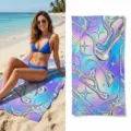 Fast-drying beach towel variant with holographic liquid metal abstract print for summer pool use. - 40*60cm / Style 35