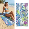 Y2K cyber chrome star quick dry beach towel, liquid metallic swirl pattern swim pool bath towel. - Y2K Liquid Metal Starry Sky (36) / 40*60cm / Pink Blue and Green