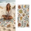 Bohemian botanical print quick-dry beach towel, lightweight sand-free towel for travel. - Bohemian Abstract Plants (38) / 40*60cm / Beige Multicolor