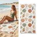 Quick-dry beach towel with shell coral print, absorbent and portable for summer swim. - 42