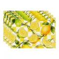 Lemon Print Fabric Placemat Yellow Checkered Table Mat Kitchen Dining Decor 4pcs - 45x30cm Single / Style 76