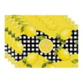 Summer lemon placemat, black and white checkered fabric table mat for kitchen dining decor. - 45x30cm Single / Style 56