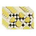 Summer lemon print linen placemat black white checkerboard fabric dining table mat decor - 45x30cm Single / Style 74