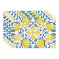 Set of 4 summer lemon table placemats, Mediterranean watercolor floral fabric dining mat. - 45x30cm Single / Style 14