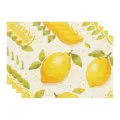 Lemon print fabric placemat set, summer table decor linen tableware mat variant style. - 45x30cm Single / Style 25