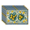 Mediterranean style lemon placemat set, blue and white floral fabric dining table mat for kitchen. - 45x30cm Single / Style 83