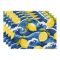 Summer lemon and blue wave pattern placemats, linen fabric dining table mats for home. - 45x30cm Single / Style 79
