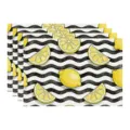 Summer lemon placemats black white wave pattern linen table mats set for dining decoration - 45x30cm Single / Style 59